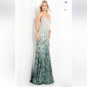 Jovani Silver Green Embellished Strapless Dress - 06459